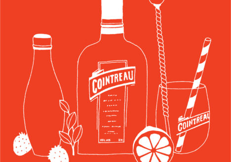Illustration for Cointreau Spain: bottle and glasses