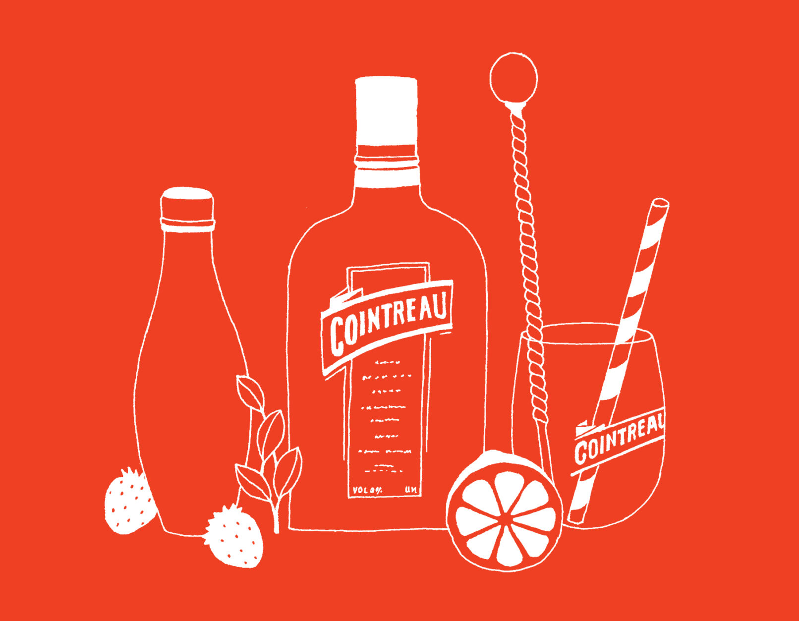 Illustration for Cointreau Spain: bottle and glasses