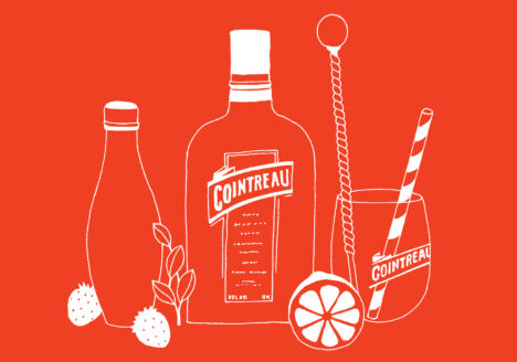 Illustration for Cointreau Spain: bottle and glasses