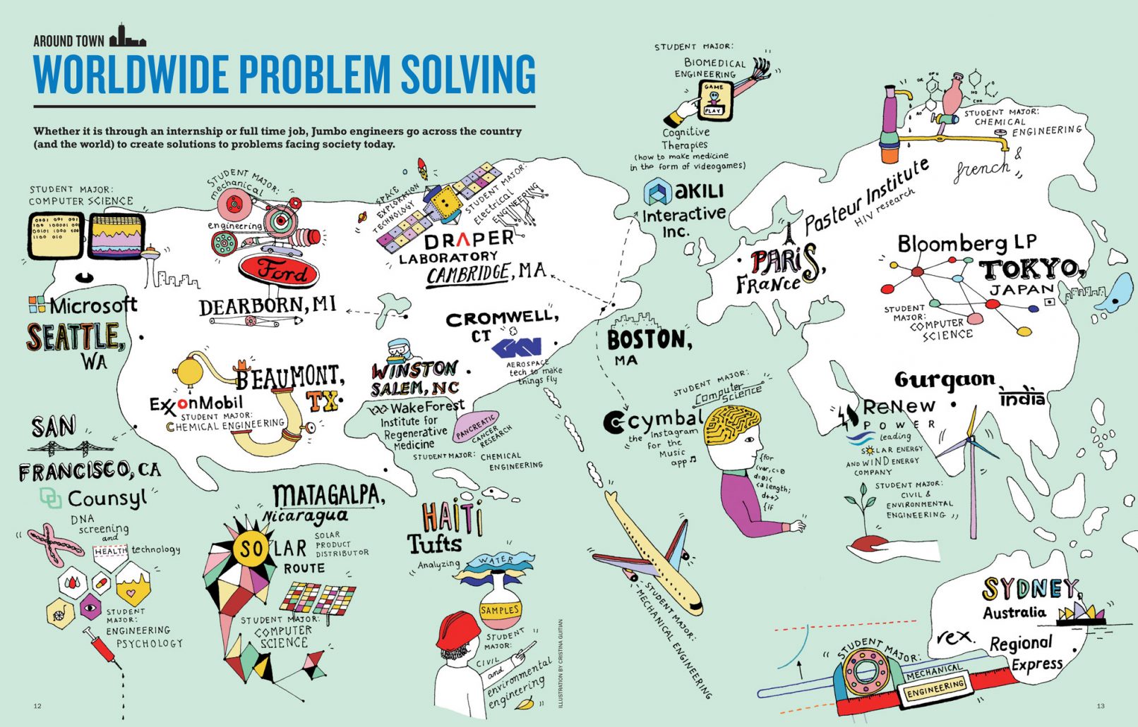 World map illustration for the USA Jumbo Engineer Magazine 2017