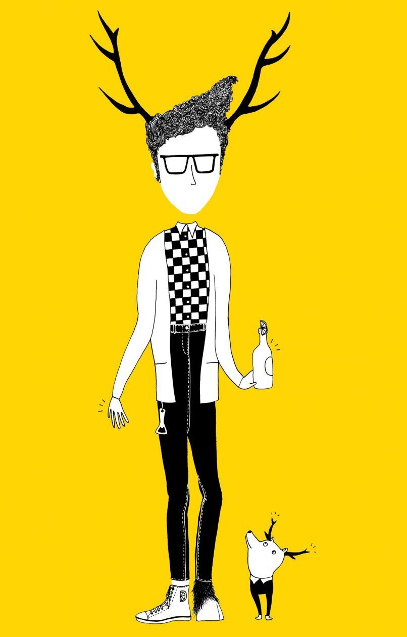 Savanna cider character illustration, guy with deer antlers