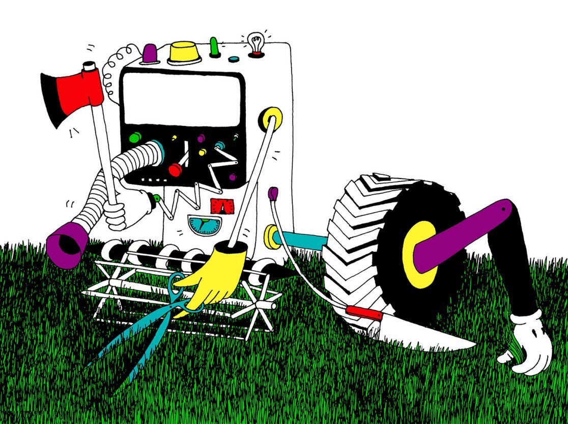 Climate Change book illustration of an agricultor robot