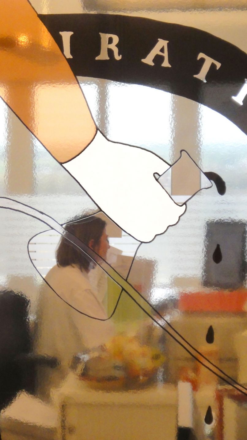 Amsterdam AMC Hospital - 38 m long mural on the miracle of life - detail of laboratory flask