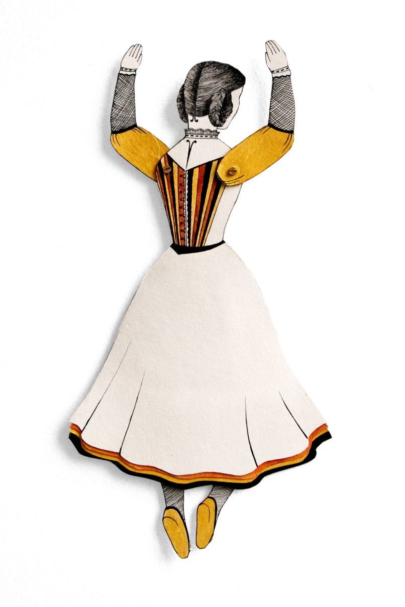 Bespoke paper cut dancer for Victoria Revealed exhibition for Kensington Palace