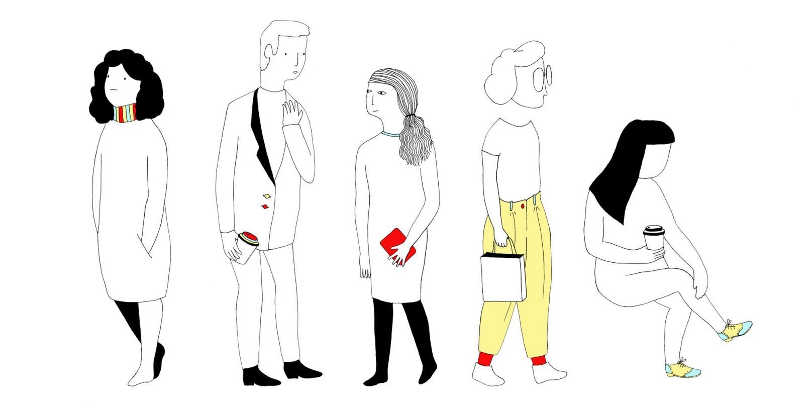Characters designed for the new Google London HQ motion graphics - 4 women and 1 man