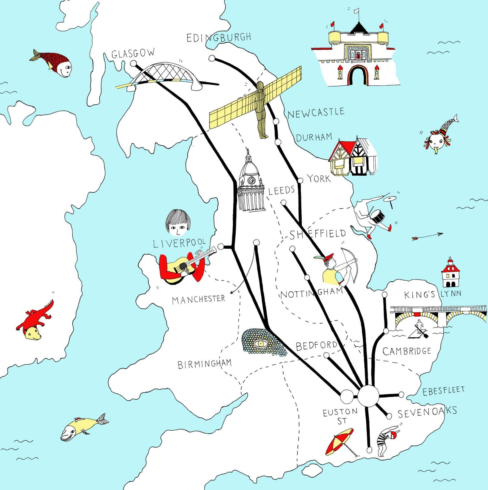 UK train map illustrated for the new Google London HQ motion graphics