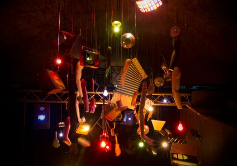 Detail from Memory Light chandelier / art installation in Sound Art Venue in Leake St