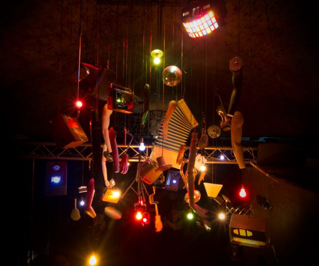 Detail from Memory Light chandelier / art installation in Sound Art Venue in Leake St