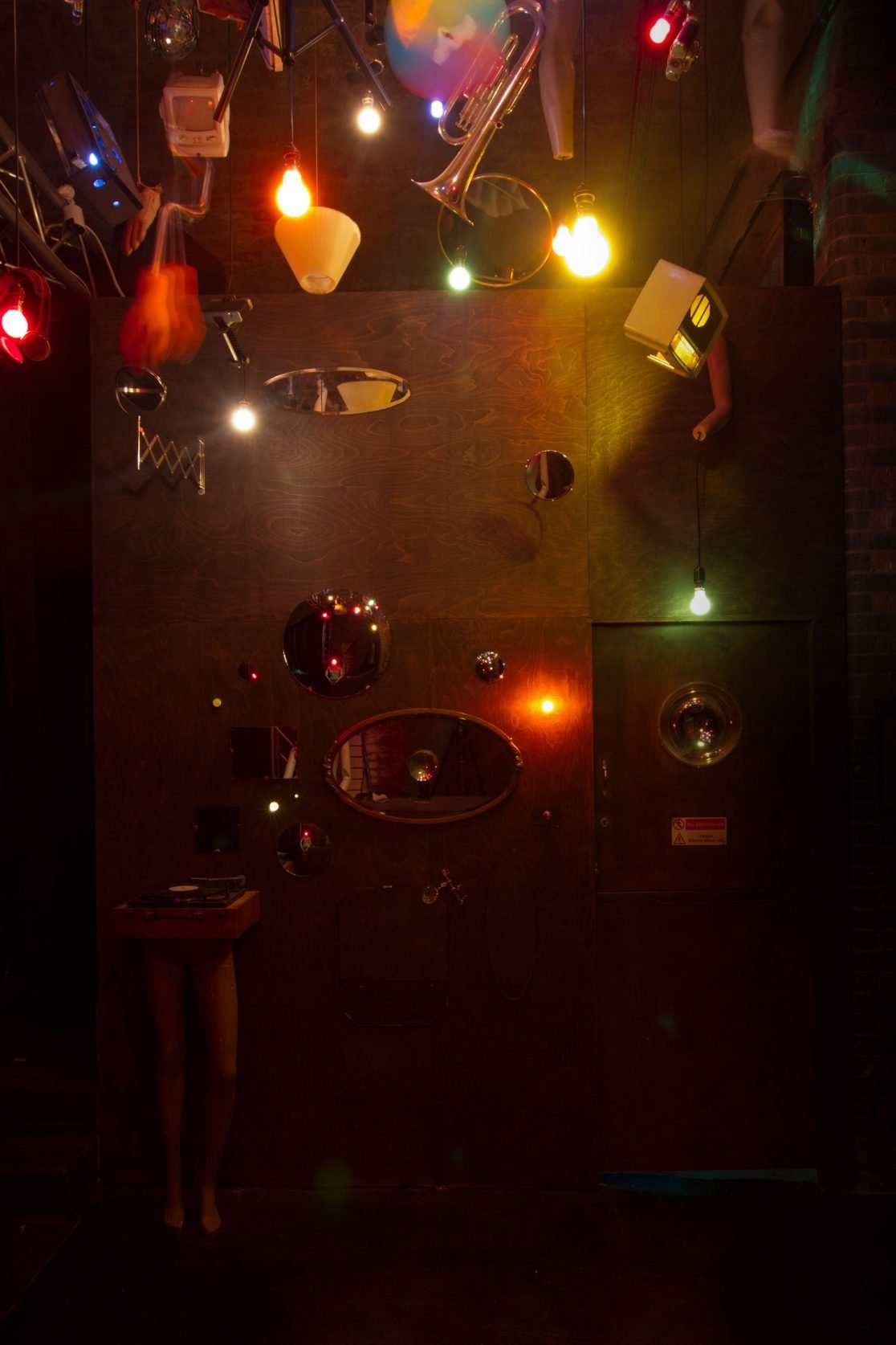 Wall of mirrors, part of Memory Light, an art installation in a Sound Art Venue in Leake St