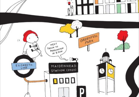 Detail of illustrated Maidenhead map, 2.50 x 5 m vinyl mural