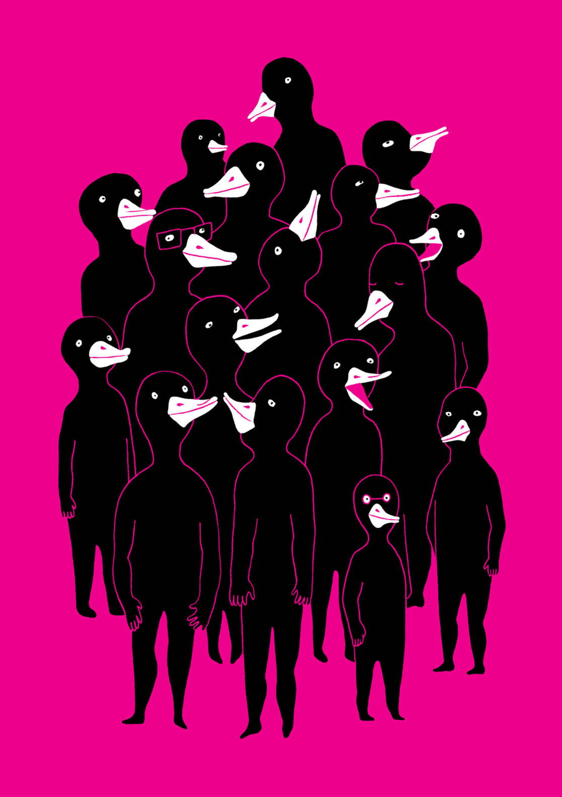 illustration for Frank brands, a crowd of people with duck faces