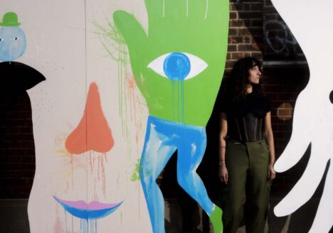 Mascarada, artist portrait, painting for a catwalk, 4 x 21 m, Vyner Street